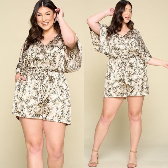 Pants - *PREORDER* Happy Hour Plus Size Snakeprint Romper